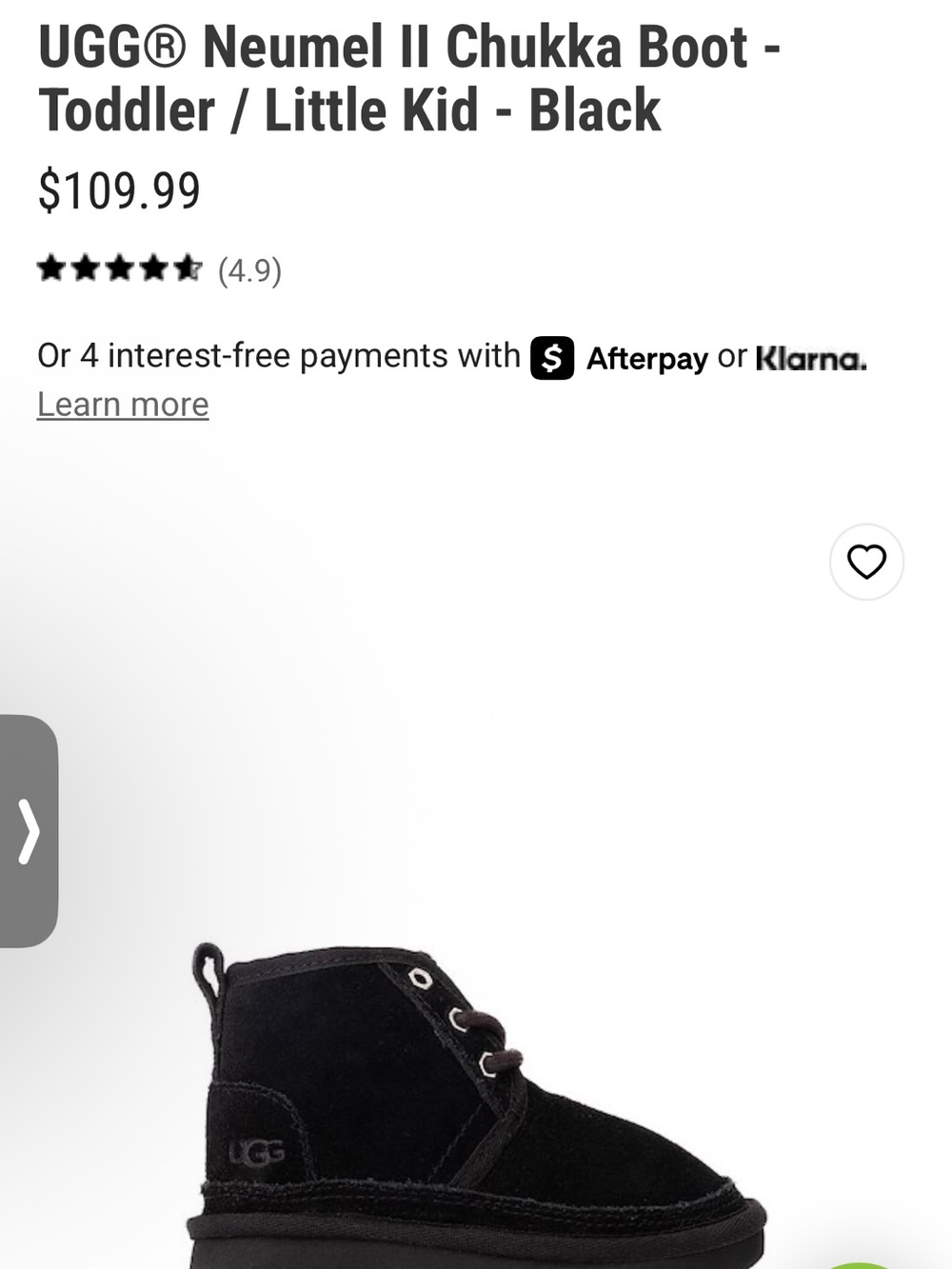 UGG Black Neumel II Chukka Boot for Toddler